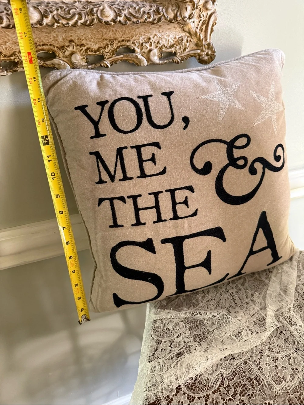 You, Me & The Sea Beige Decorative Pillow